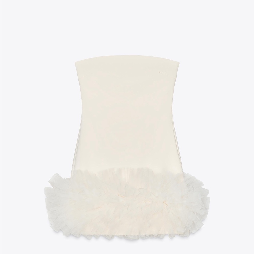 ZARA Elegant YELLOWISH Strapless Dress with Tulle Hem